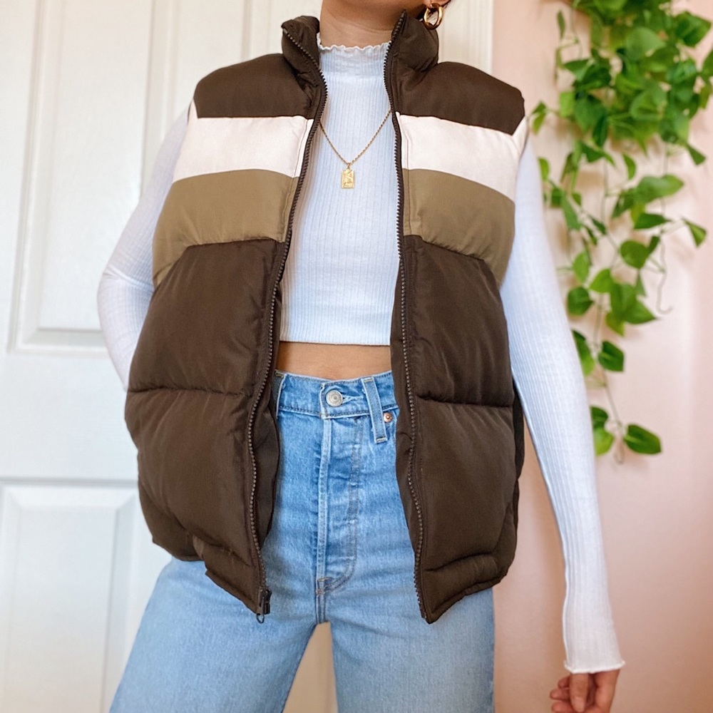 *SOLD* Brown Colorblock Puffer Vest - Picture 1 of 5